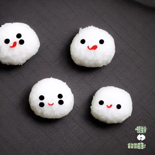 Image similar to photo of onigiri with cute faces, high detail, funny, 8k,