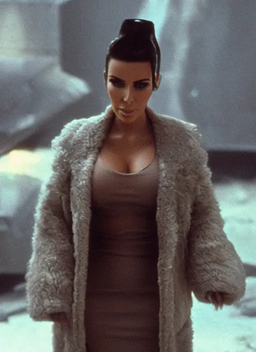 Image similar to film still of kim kardashian as Rick Deckard in Bladerunner,