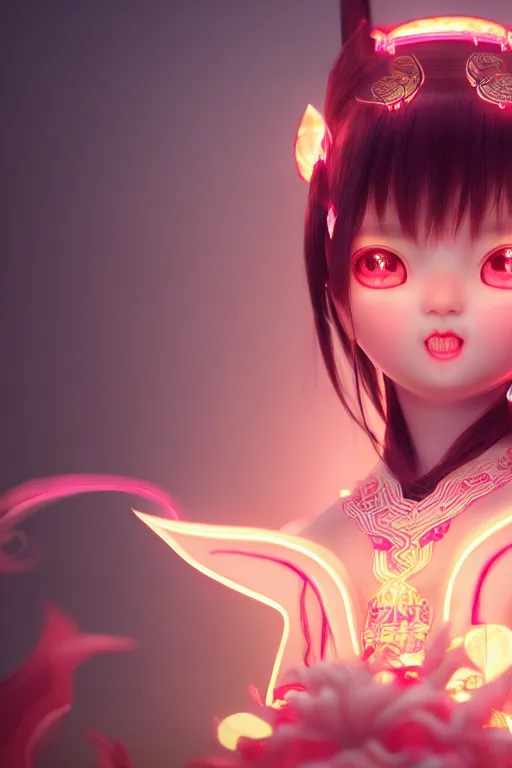 Image similar to cute nezha, mainland china, soft lights, cinematic, character concept design, highly detailed, volumetric light, symmetrical portrait, by new gods : nezha reborn, nezha : birth of the demon child, i am nezha, 8 k - - wallpaper