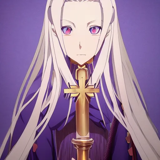 Image similar to portrait of iriesviel von einzbern the vessel of the holy grail, anime fantasy illustration by tomoyuki yamasaki, kyoto studio, madhouse, ufotable, square enix, cinematic lighting, trending on artstation