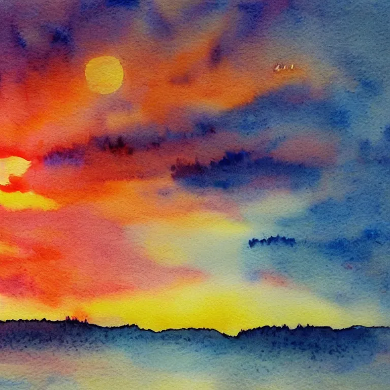 Prompt: watercolor of the most beautiful sunset ever seen