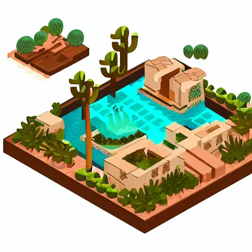 Prompt: Desert Oasis,Isometric style