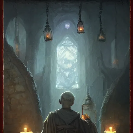 Prompt: an old wizard with a candle, by greg rutkowski e thomas kinkade, fantasy, d & d, very detailed, high definition, realistic painting, character design, trending on artstation