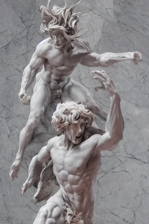 Prompt: epic and dramatic view of incubus statue made in carrara pinkish marble showing cracks in his full body, realistic and ultra detailed, 8 k