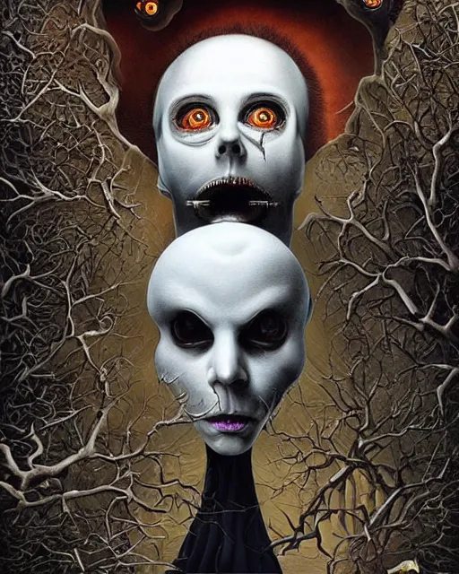 Image similar to halloween ghost theme surrealist art in the styles of igor morski, jim warren, and a tim burton film, intricate, hyperrealistic, volumetric lighting