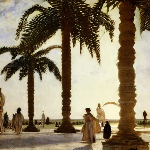 Prompt: a ultradetailed beautiful photo of the amazonas palace designed by jules bastien - lepage, hans belmer, frank weston and gustave baumann, people walking around, trending on artstation, mediterranean, palm trees, light sparkles, sharp focus, soft light, 8 k 4 k