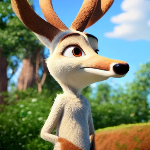 Image similar to portrait, 3 d render, tall, little fat, anthropomorphic female deer, wearing along white dress, in the style of zootopia,