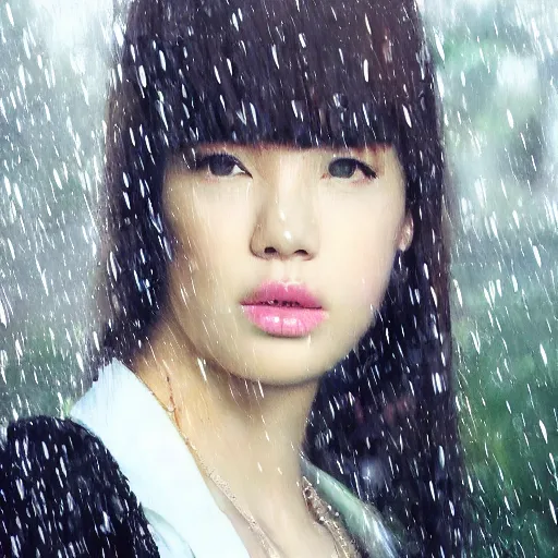 Image similar to a portrait of blackpink Lisa singer posing in the rain