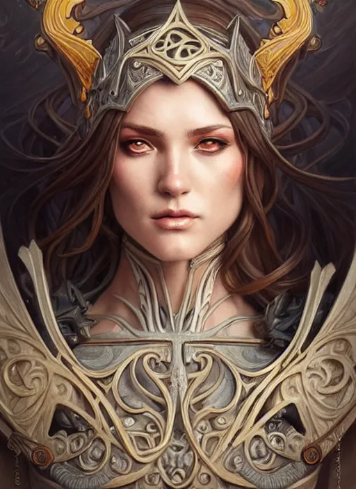 Image similar to Muscular and powerful medieval knight portrait, art nouveau, fantasy, intricate flower designs, elegant, highly detailed, sharp focus, art by Artgerm and Greg Rutkowski