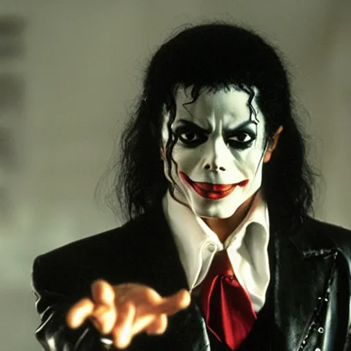 Image similar to awe inspiring Michael Jackson playing The Joker 8k hdr movie still dynamic lighting