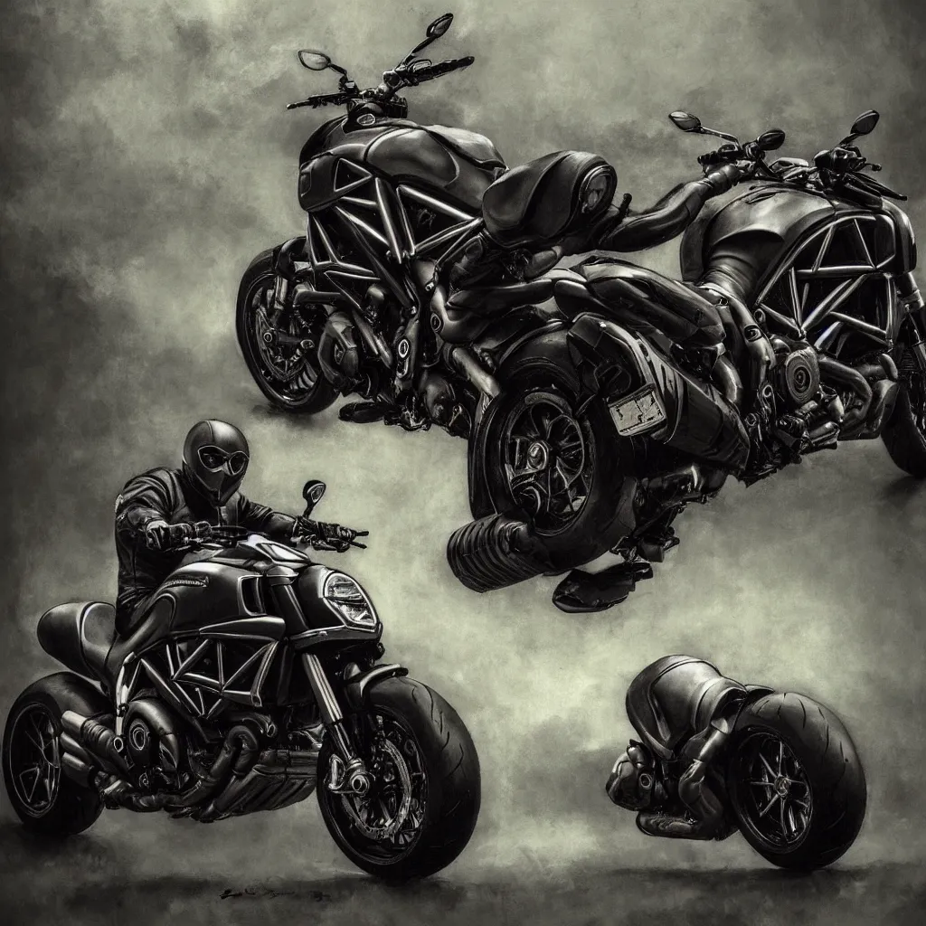 Image similar to ducati diavel. dark colors. menacing. haunting. frightening. trending on artstation. award winning. artgem. greg rutkowski. beksinski. extremely detailed. 4 k.