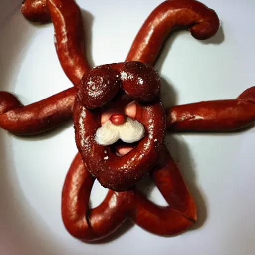 Image similar to i took this photo of a pretzel that surprisingly looks a lot like santa claus.