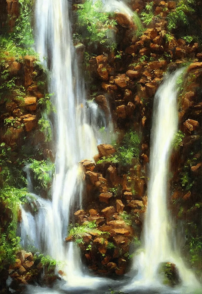 Prompt: a waterfall made out of chocolate by salvador dalli oil on canvas digital art.