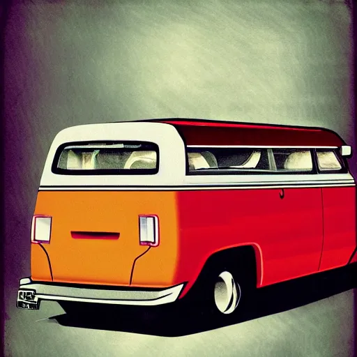 Prompt: retro painting of a volswagen van, retro style art, trendy on artstation