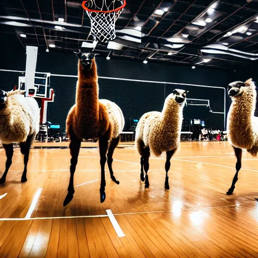 Image similar to a picture of llamas playing basketball, 4 k, photography, high resolution