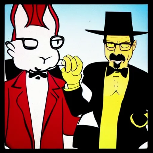 Image similar to “Walter White and Bugs Bunny as Vincent Vega and Jules from Pulp Fiction”