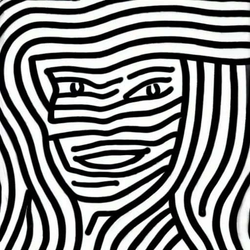 Prompt: black and white vogue extreme closeup portrait by keith haring of a beautiful female model, high contrast, digital illustration