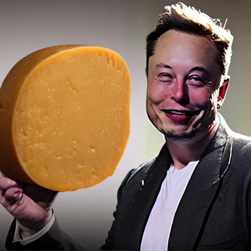 Prompt: elon musk holding 4 th - dimensional cheese