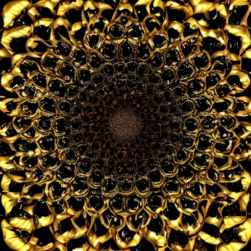 Image similar to a rose made out of highly reflective gold by Pi-Slices and Kidmograph, metallic, volumetric lighting, 8k