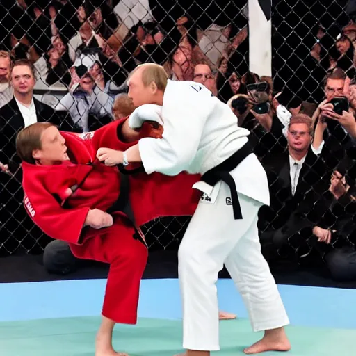 Image similar to “judo fight between Elon Musk and Vladimir Putin, 4K image”