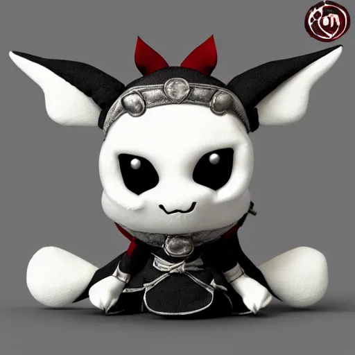 Image similar to cute fumo chibi plush imp knight, black and white with hearts, soft shadow, vray