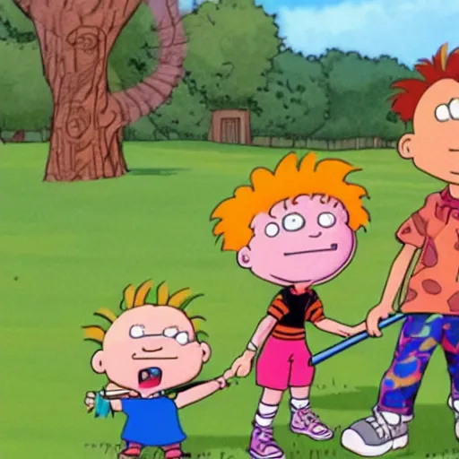 Image similar to rugrats but tommy is a lawnmower