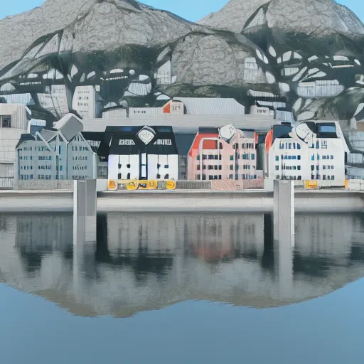 Image similar to low - poly render of the city bodø in norway