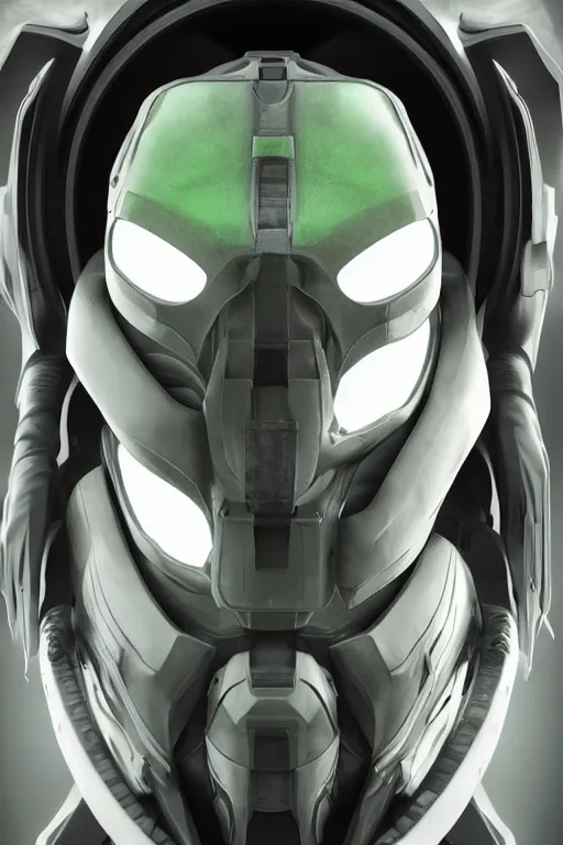 Prompt: portrait shot of a neo solar punk robot ninja mask helmet halo 2 0 9 9 futuristic design master chief full body shot futuristic booster boot gear, symmetrical features radiating a glowing aura global illumination ray tracing hdr fanart arstation by ian pesty and katarzyna da „ bek - chmiel