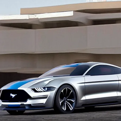 Image similar to the new ford mustang bus concept car, press photos, highly detailed