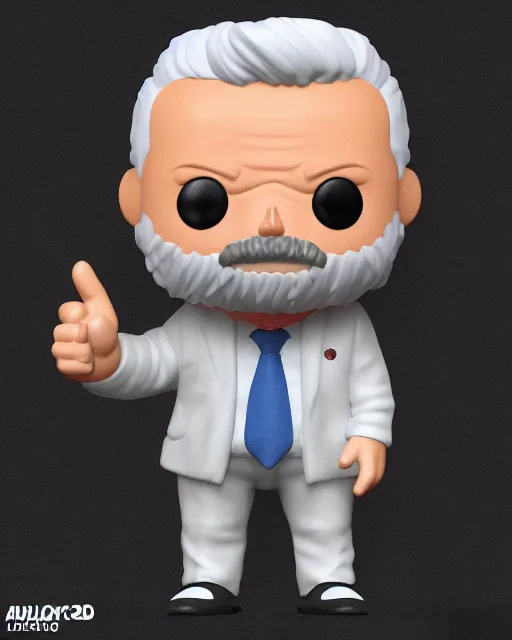 Image similar to full body 3d render of funko pop Lula presidente as a funko pop, studio lighting, white background, blender, trending on artstation, 8k, highly detailed