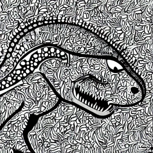 Image similar to a t - rex on a white background by louis wain, black and white, vector art