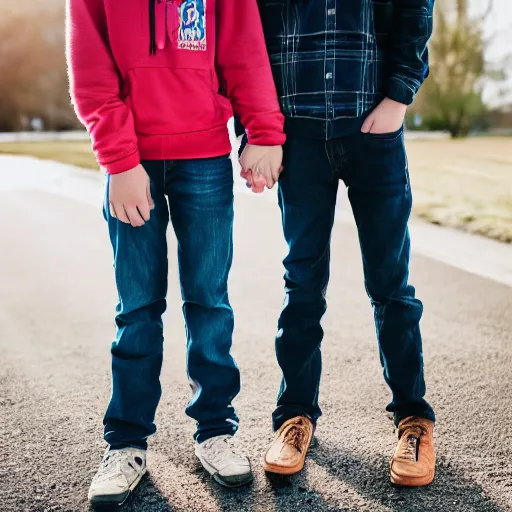 Prompt: Photograph of two teenage boys in love, holding hand, sigma 85mm