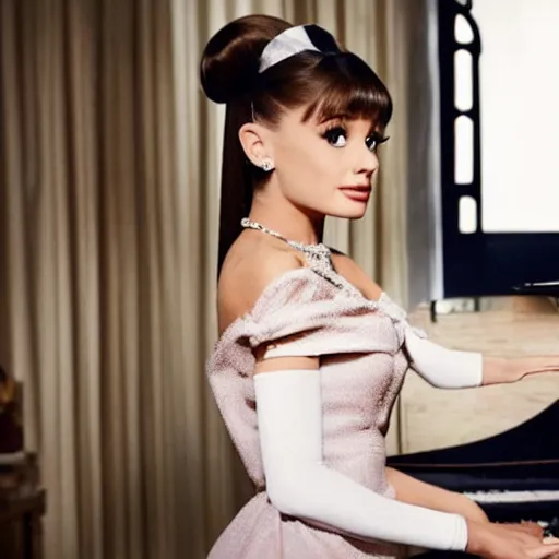 Image similar to still of ariana grande as audrey hepburn in biopic, 8 k