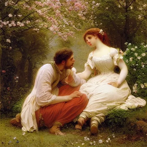 Image similar to Springtime, by Pierre-Auguste Cot, with an adult couple