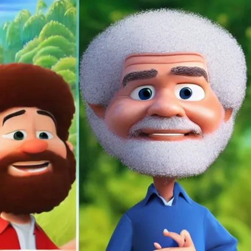 Prompt: bob ross as a pixar character