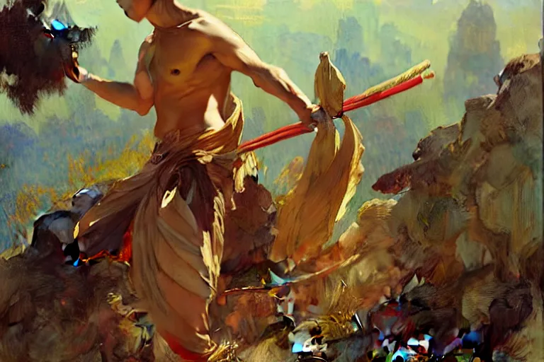 Prompt: wuxia, summer, attractive male, painting by gaston bussiere, craig mullins, j. c. leyendecker