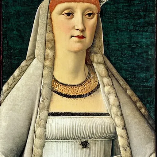 Prompt: portrait of a white with white fur as an italian queen, painting by botticelli, 1 4 8 0 s