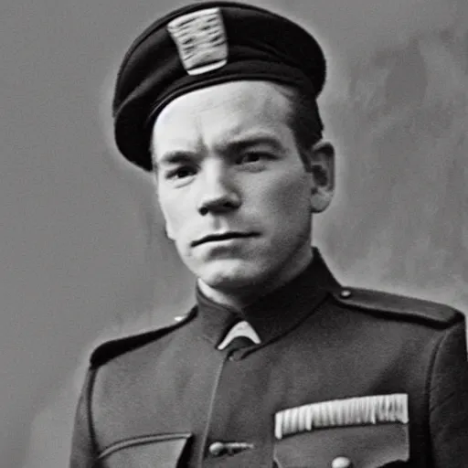 Prompt: Ewan McGregor as an officer during WW1, grainy monochrome photo