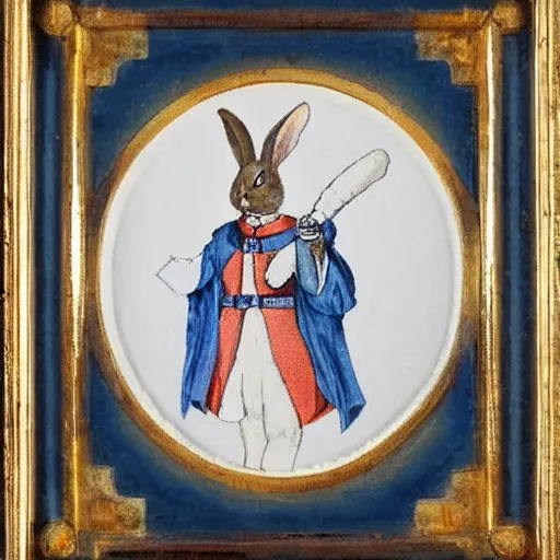 Image similar to A rabbit dressed as a carolean soldier, watercolour