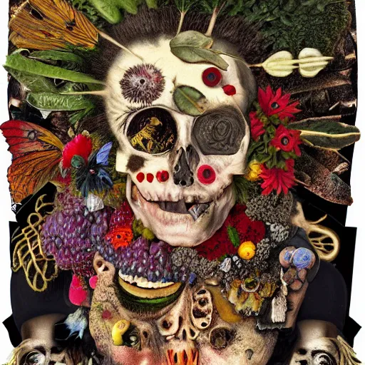 Image similar to punk album cover, blank horizontal banner on top, psychedelic, giuseppe arcimboldo