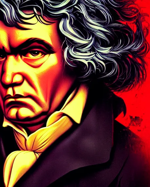 Image similar to beethoven, character portrait, portrait, close up, concept art, intricate details, highly detailed, sci - fi poster, cyberpunk art, in the style of looney tunes