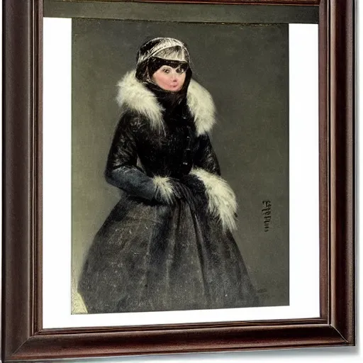 Prompt: female arctic explorer by alfred stevens