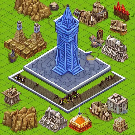 Image similar to isometric view of a wizard tower from a resource gathering game