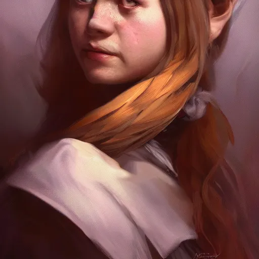 Image similar to closeup portrait of alice in wonderland, dramatic lighting, chiaroscuro, high detail, painted by greg rutkowski, painted by igor kieryluk, painted by bobby chiu, trending on artstation