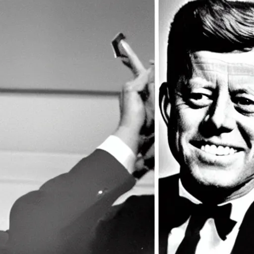 Image similar to jfk doing a youtube vlog, jfk is an influencer, jfk on tiktok, jfk gen z