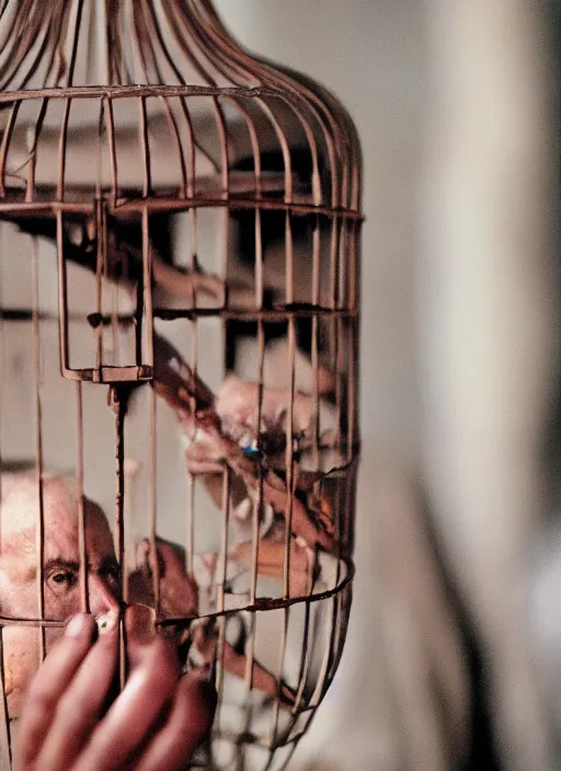 Image similar to a person with a birdcage instead of head, natural light, smooth, detailed face, magazine, press, photo, steve mccurry, david lazar, canon, nikon, focus