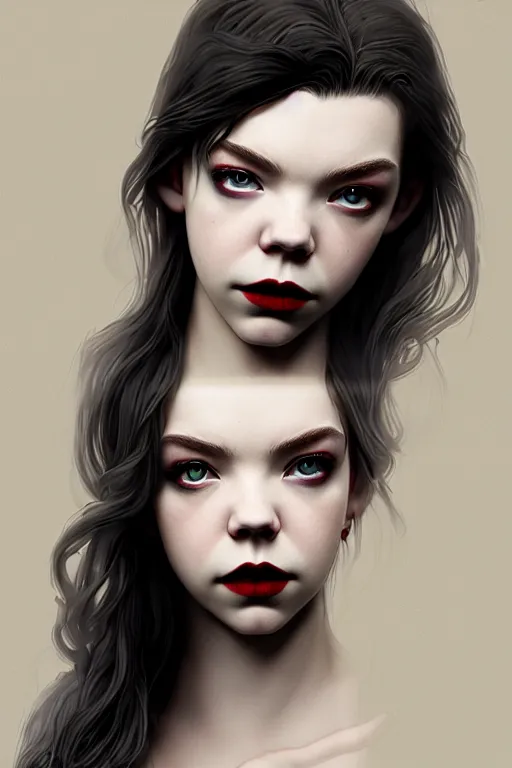 Image similar to anya taylor - joy vampire queen, hyper detailed, digital art, trending in artstation, cinematic lighting, studio quality, smooth render, artgerm, joshua middleton, rafael albuquerque, unreal engine 5 rendered, octane rendered, art style by klimt and nixeu and ian sprigger and wlop and krenz cushart