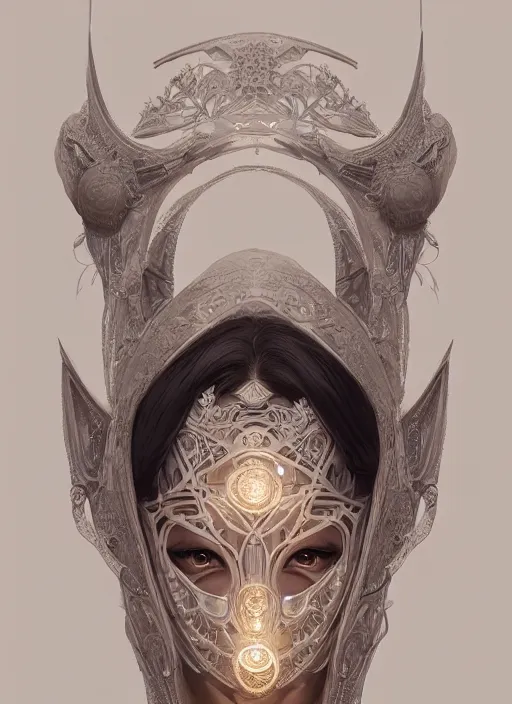 Image similar to symmetry!! masks, machine parts embedded into face, intricate, elegant, highly detailed, digital painting, artstation, concept art, smooth, sharp focus, illustration, art by artgerm and greg rutkowski and alphonse mucha, 8 k