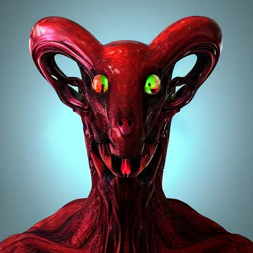 Prompt: portrait of an animal alien made of crystal glass and ruby, artstation
