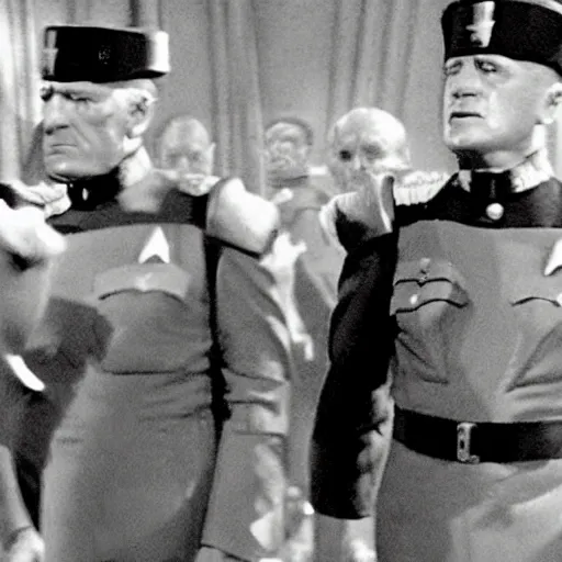 Prompt: A still of Mussolini in Star Trek, colour photo